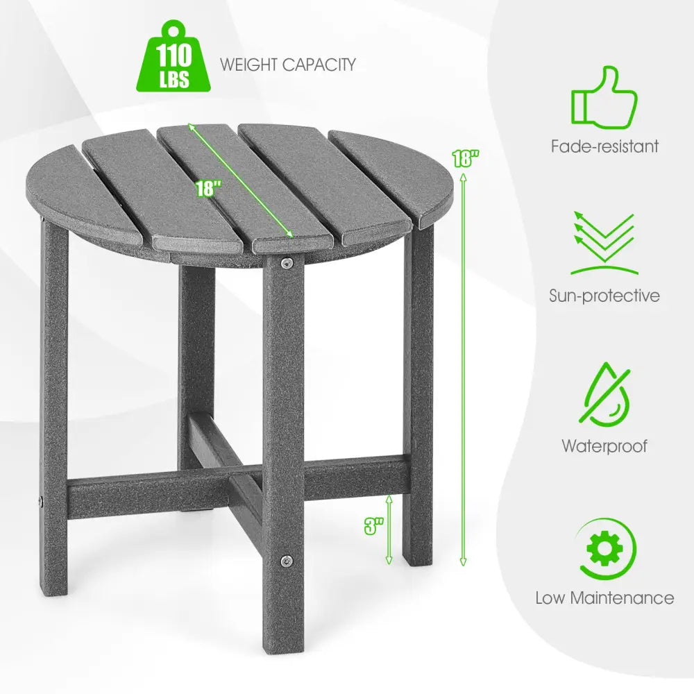 18 Inch Round Weather-Resistant Adirondack Side Table-Gray - Gray - Patio Coffee Tables