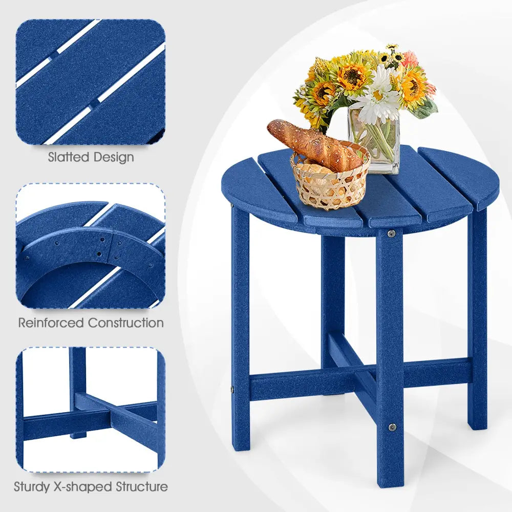 18 Inch Round Weather-Resistant Adirondack Side Table-Navy - Navy - Patio Coffee Tables