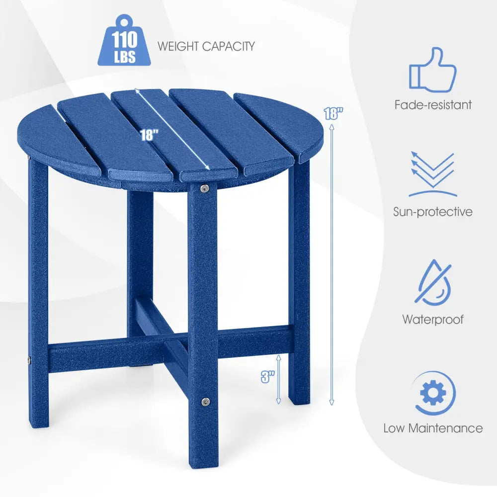 18 Inch Round Weather-Resistant Adirondack Side Table-Navy - Navy - Patio Coffee Tables