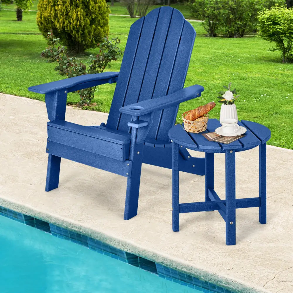 18 Inch Round Weather-Resistant Adirondack Side Table-Navy - Navy - Patio Coffee Tables