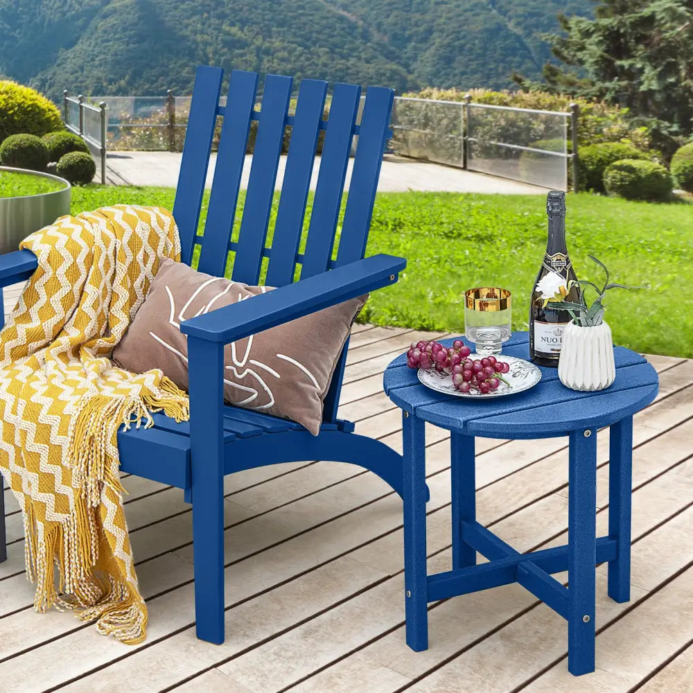 18 Inch Round Weather-Resistant Adirondack Side Table-Navy - Navy - Patio Coffee Tables
