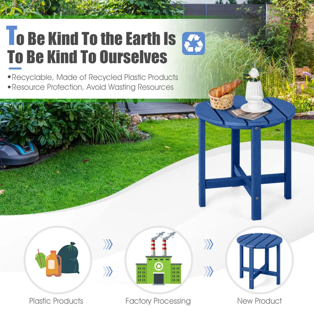 18 Inch Round Weather-Resistant Adirondack Side Table-Navy - Navy - Patio Coffee Tables