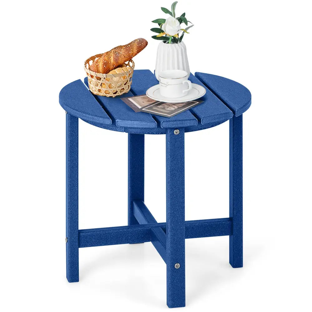 18 Inch Round Weather-Resistant Adirondack Side Table-Navy - Navy - Patio Coffee Tables