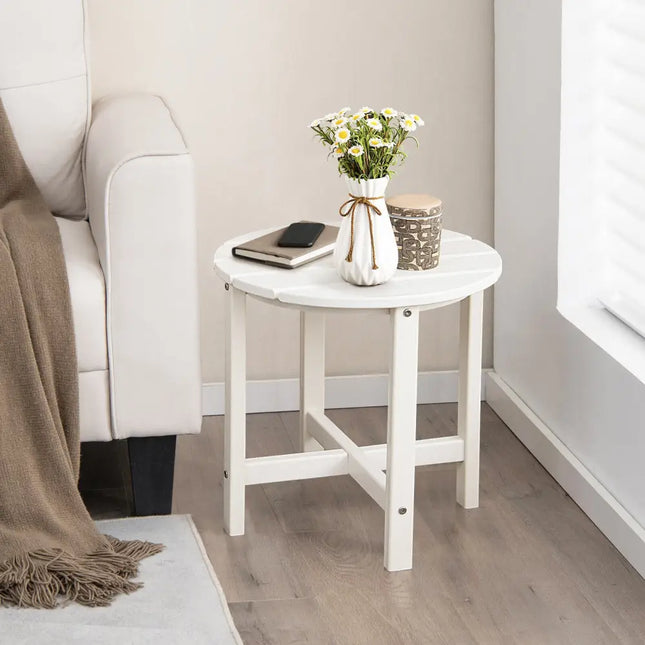 18 Inch Round Weather-Resistant Adirondack Side Table-White - White - Patio Coffee Tables