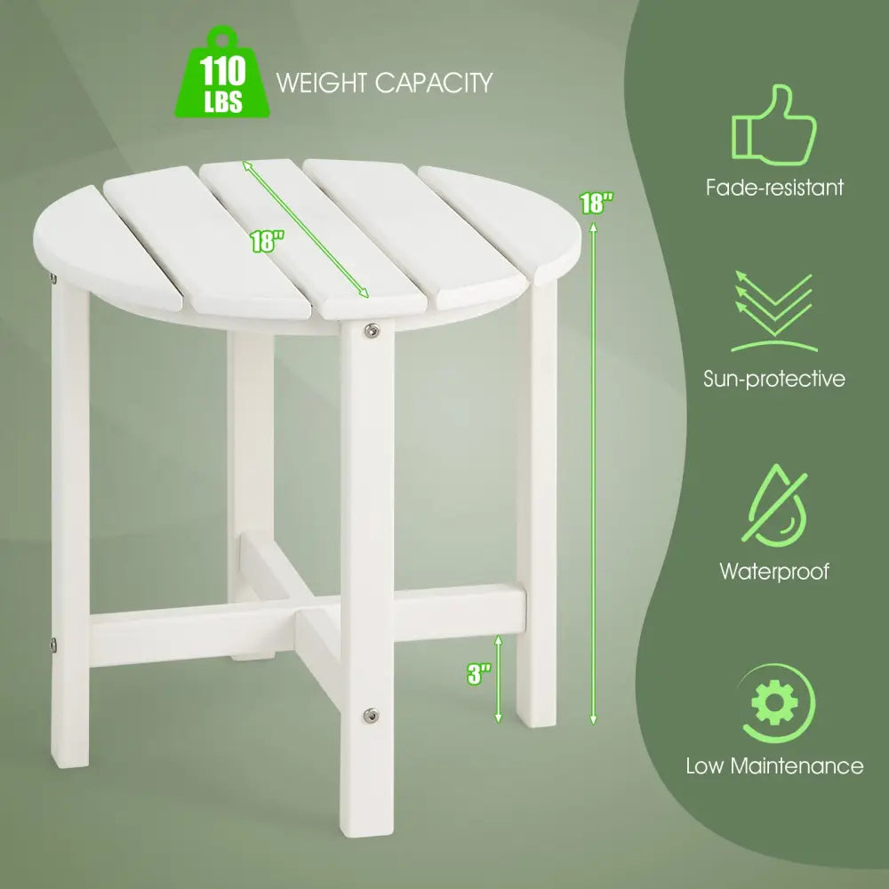 18 Inch Round Weather-Resistant Adirondack Side Table-White - White - Patio Coffee Tables