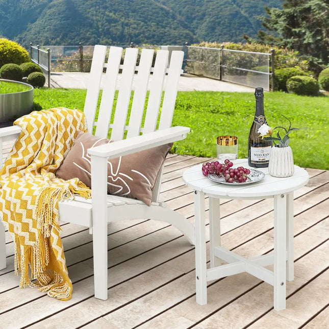 18 Inch Round Weather-Resistant Adirondack Side Table-White - White - Patio Coffee Tables