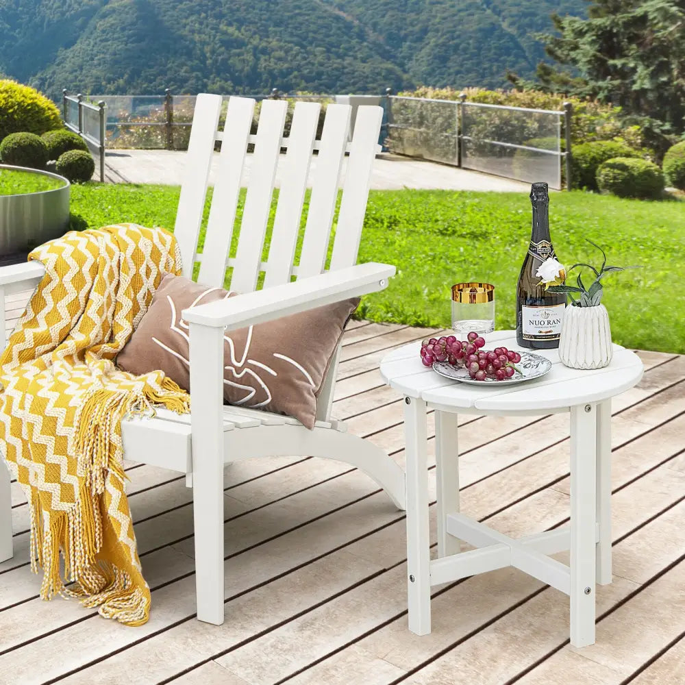 18 Inch Round Weather-Resistant Adirondack Side Table-White - White - Patio Coffee Tables