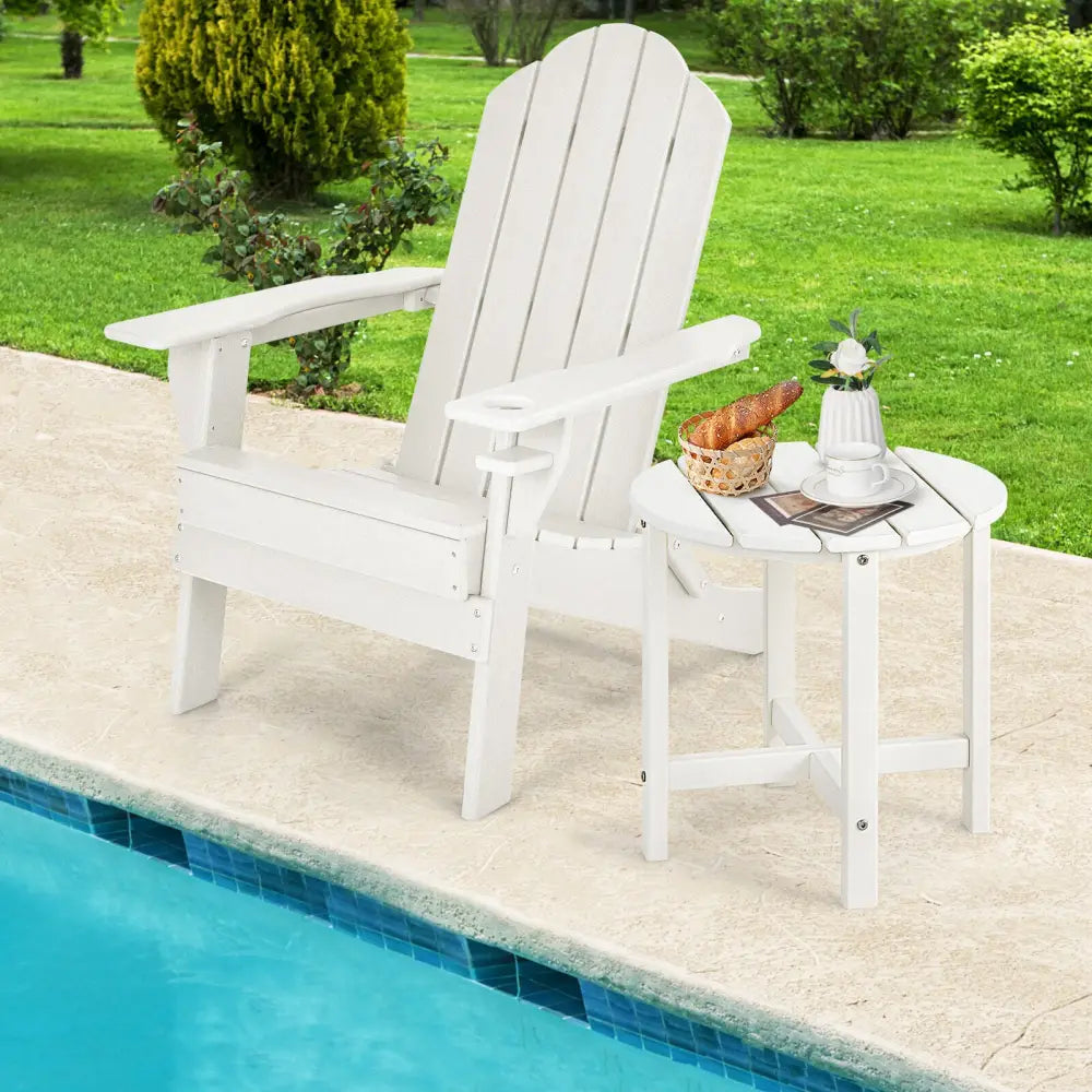 18 Inch Round Weather-Resistant Adirondack Side Table-White - White - Patio Coffee Tables