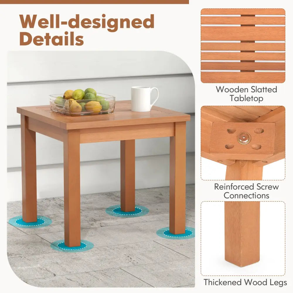 18 Inch Square End Outdoor Adirondack Side Table with Slatted Tabletop - Orange - Patio Coffee Tables