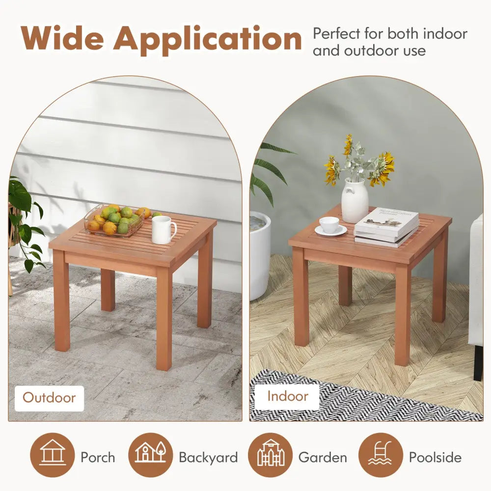 18 Inch Square End Outdoor Adirondack Side Table with Slatted Tabletop - Orange - Patio Coffee Tables