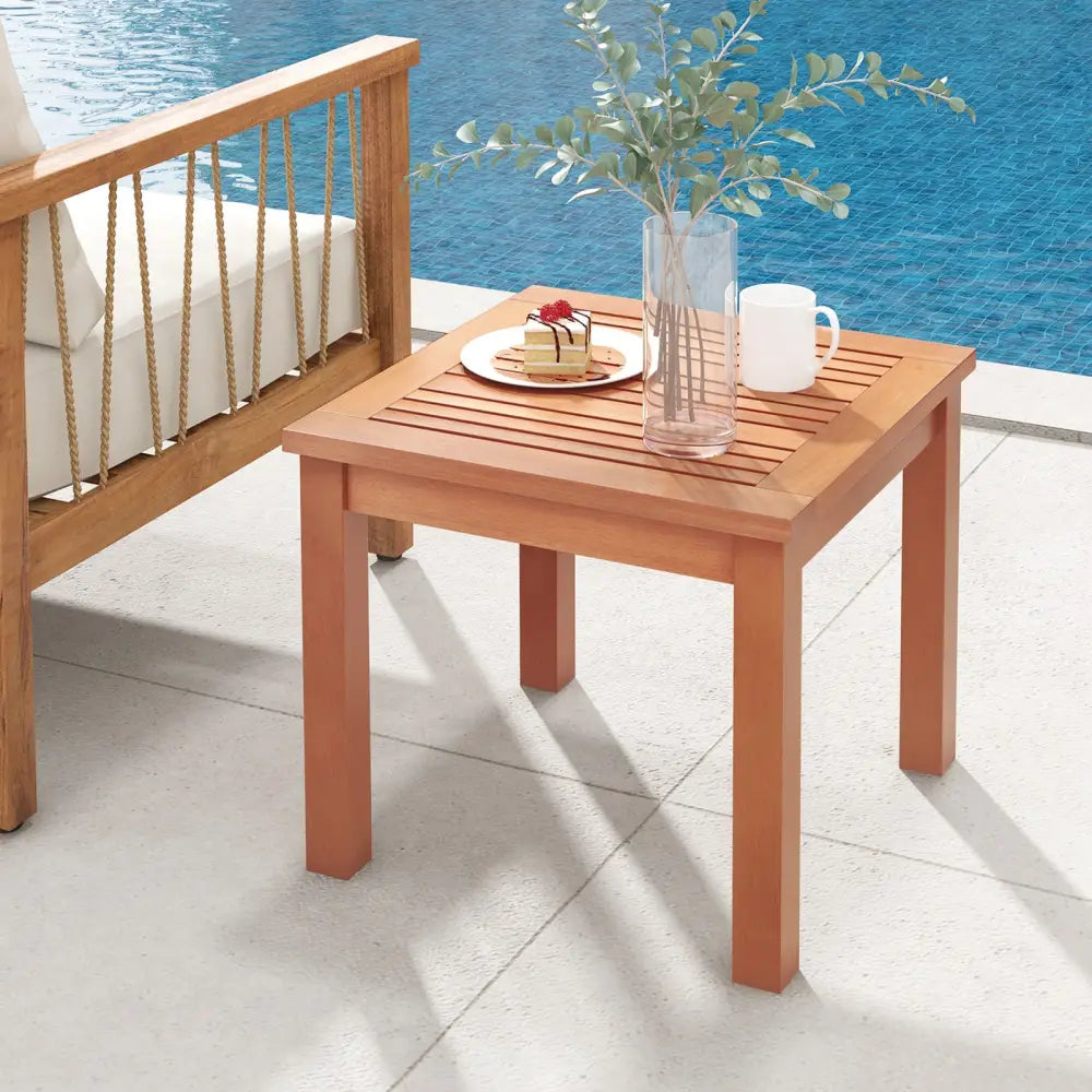 18 Inch Square End Outdoor Adirondack Side Table with Slatted Tabletop - Orange - Patio Coffee Tables