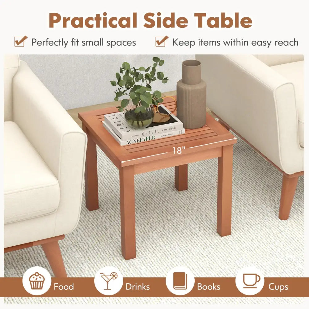 18 Inch Square End Outdoor Adirondack Side Table with Slatted Tabletop - Orange - Patio Coffee Tables