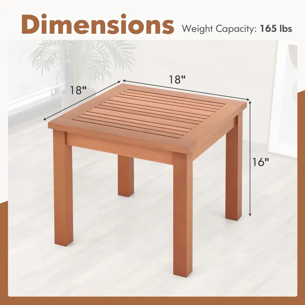18 Inch Square End Outdoor Adirondack Side Table with Slatted Tabletop - Orange - Patio Coffee Tables