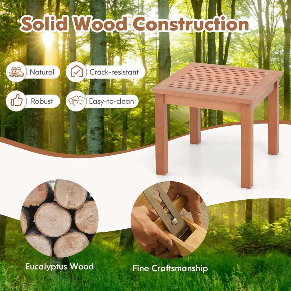 18 Inch Square End Outdoor Adirondack Side Table with Slatted Tabletop - Orange - Patio Coffee Tables