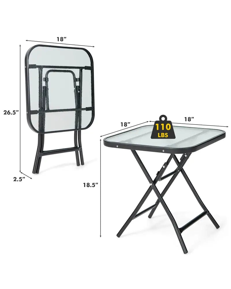 18 Inch Square Patio Bistro Table with Rustproof Frame - Black - Patio Coffee Tables