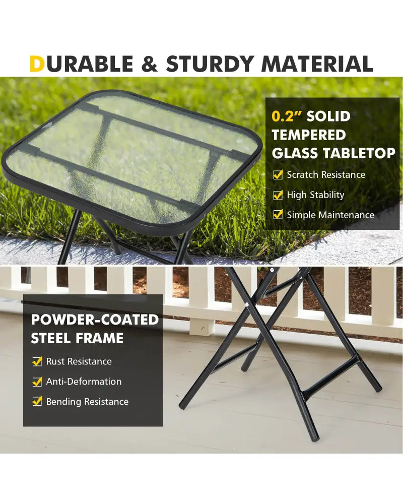 18 Inch Square Patio Bistro Table with Rustproof Frame - Black - Patio Coffee Tables