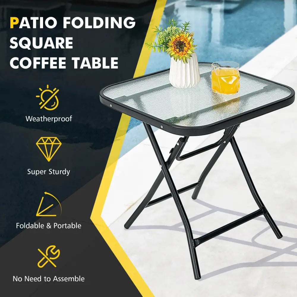 18 Inch Square Patio Bistro Table with Rustproof Frame - Black - Patio Coffee Tables