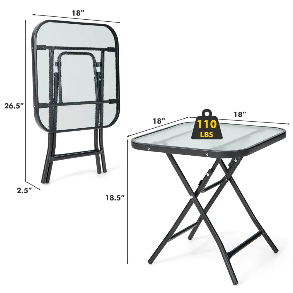 18 Inch Square Patio Bistro Table with Rustproof Frame - Black - Patio Coffee Tables