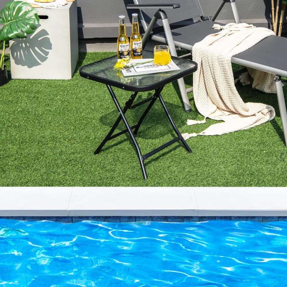 18 Inch Square Patio Bistro Table with Rustproof Frame - Black - Patio Coffee Tables