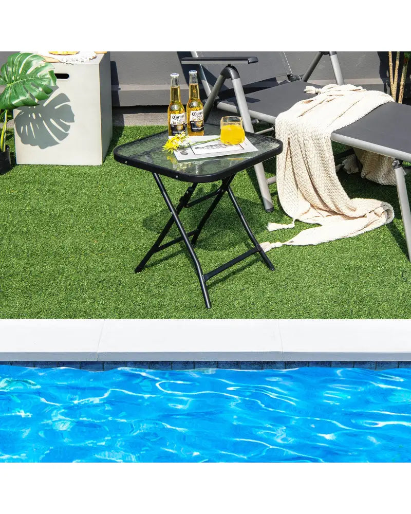 18 Inch Square Patio Bistro Table with Rustproof Frame - Black - Patio Coffee Tables