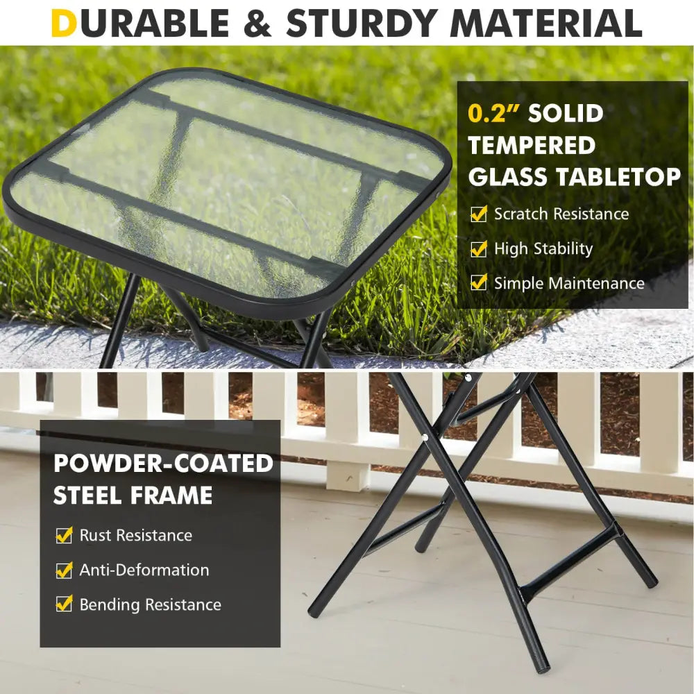 18 Inch Square Patio Bistro Table with Rustproof Frame - Black - Patio Coffee Tables