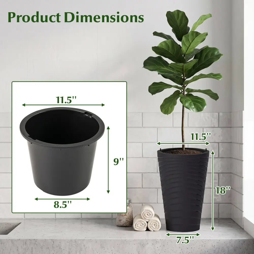 18 Inch Tall Flower Pot Set of 2 with Insert Bucket and Handle Design-Black - Black - Raised Garden Beds