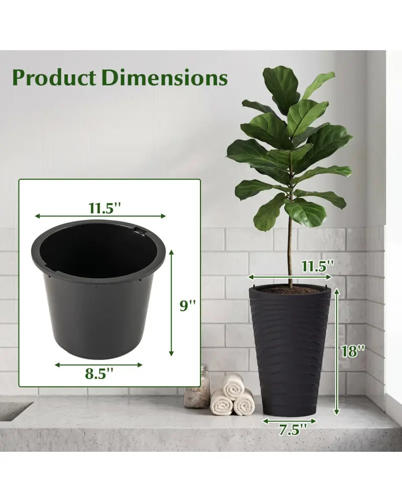 18 Inch Tall Flower Pot Set of 2 with Insert Bucket and Handle Design-Black - Black - Raised Garden Beds