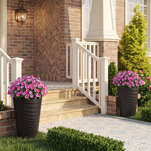 18 Inch Tall Flower Pot Set of 2 with Insert Bucket and Handle Design-Black - Black - Raised Garden Beds