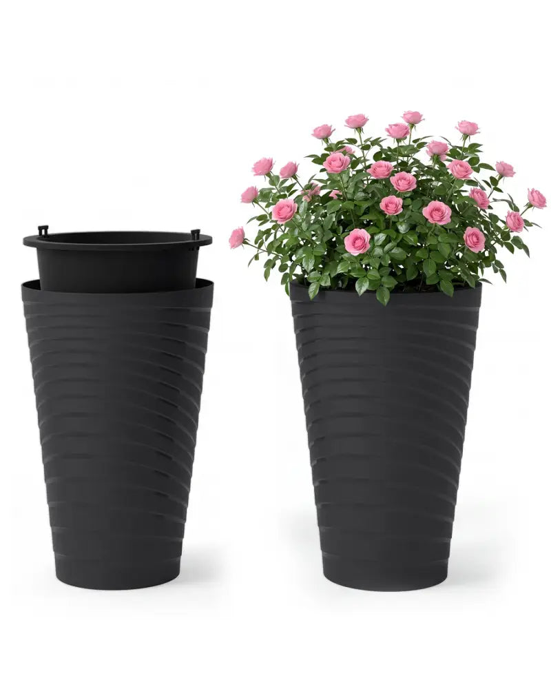 18 Inch Tall Flower Pot Set of 2 with Insert Bucket and Handle Design-Black - Black - Raised Garden Beds