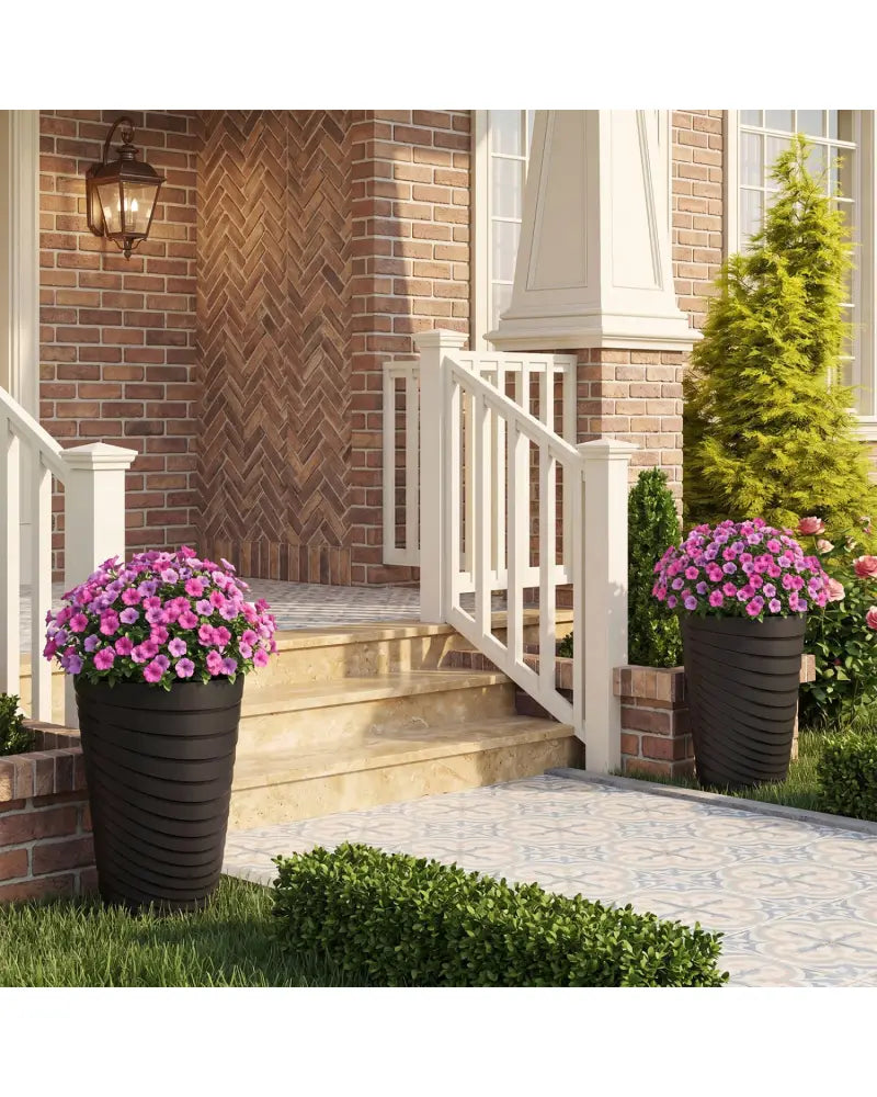18 Inch Tall Flower Pot Set of 2 with Insert Bucket and Handle Design-Black - Black - Raised Garden Beds