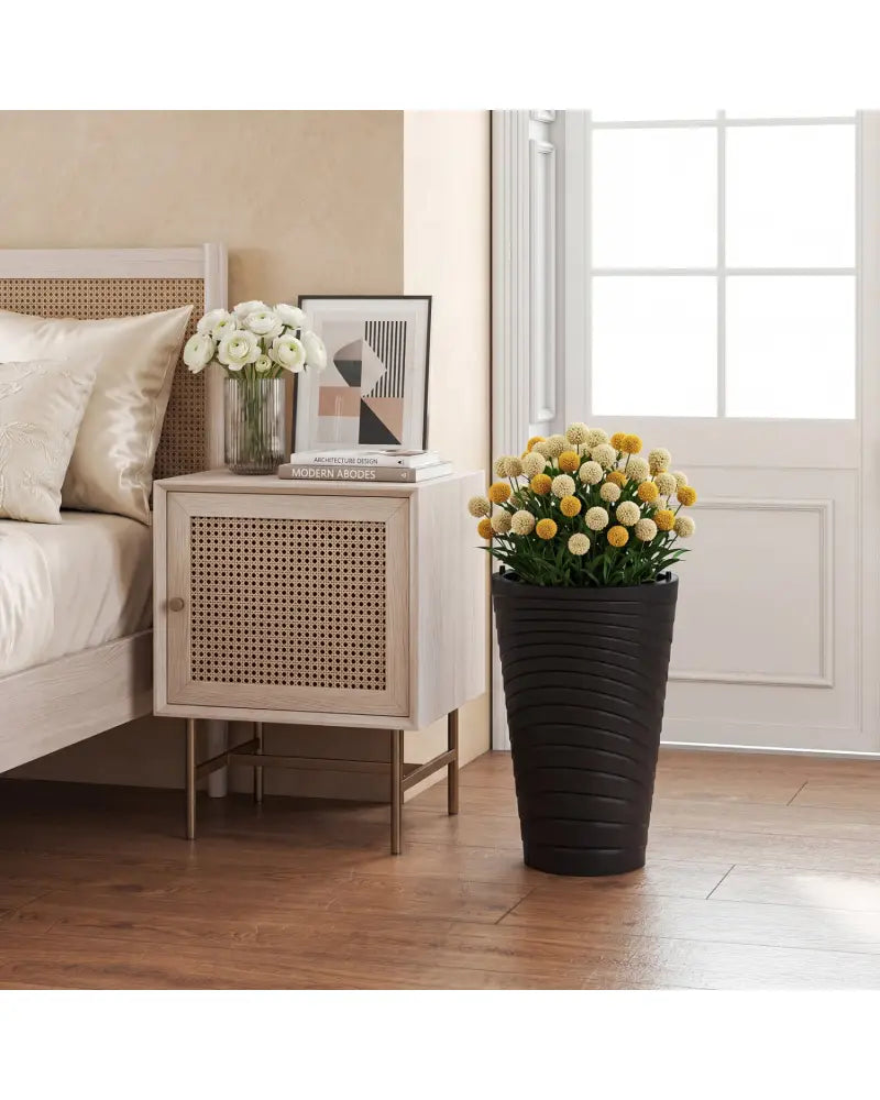 18 Inch Tall Flower Pot Set of 2 with Insert Bucket and Handle Design-Black - Black - Raised Garden Beds