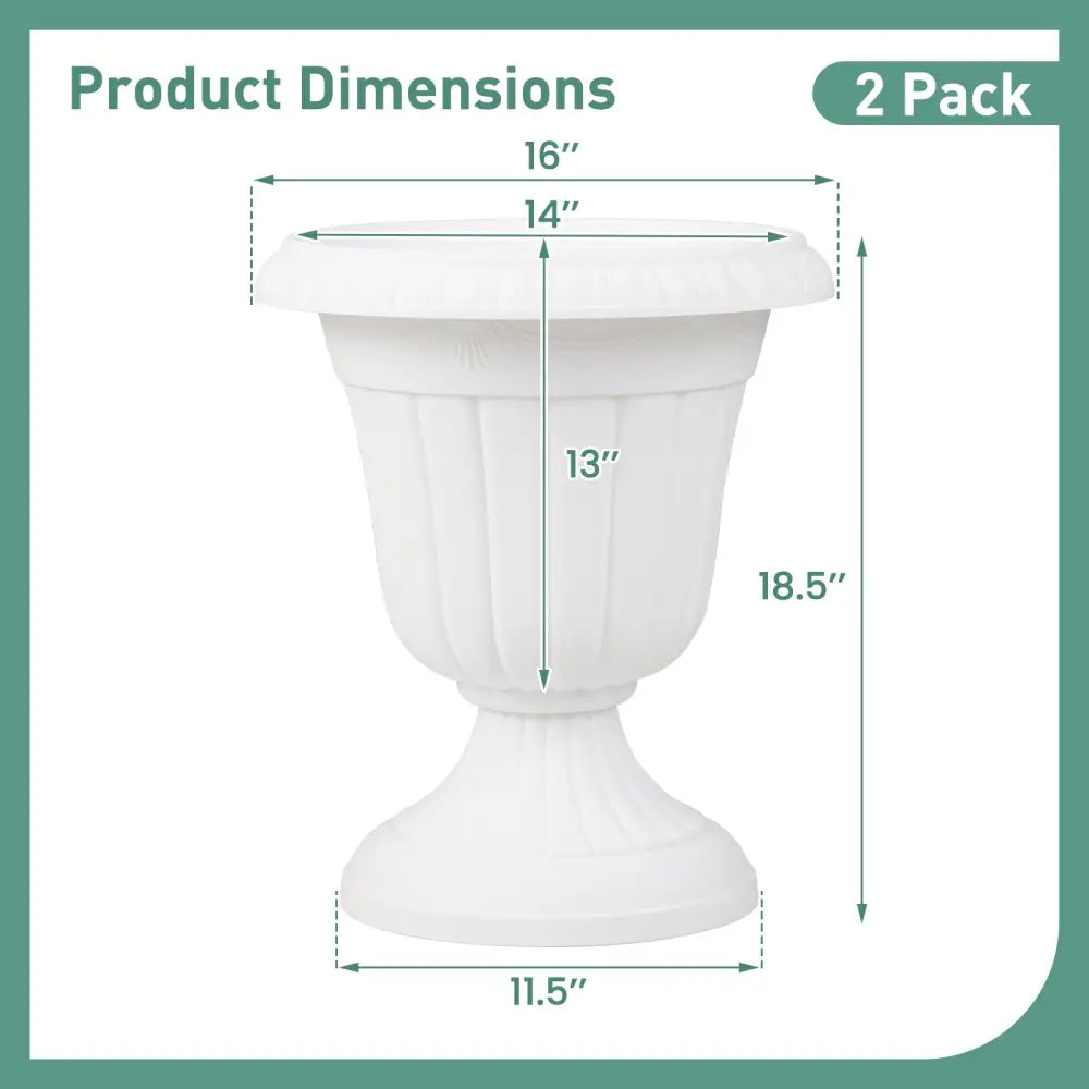 18 inch Tall Vintage Planters Set of 2 with Pedestal Base and Pre-marked Drain Hole-White - White - Raised Garden Beds