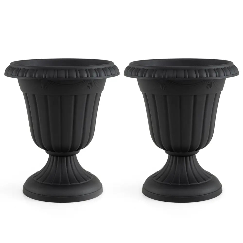 18 inch Tall Vintage Planters Set of 2 with Pedestal Base and Pre-marked Drain Hole-Black - Black - Raised Garden Beds