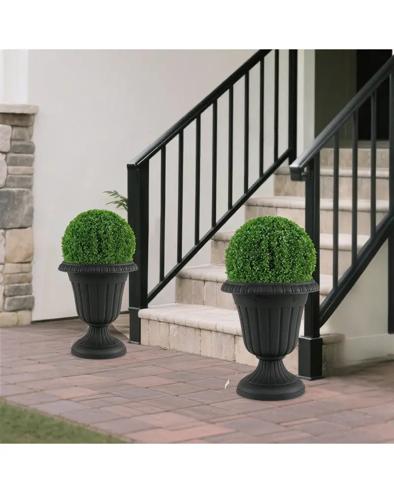 18 inch Tall Vintage Planters Set of 2 with Pedestal Base and Pre-marked Drain Hole-Black - Black - Raised Garden Beds