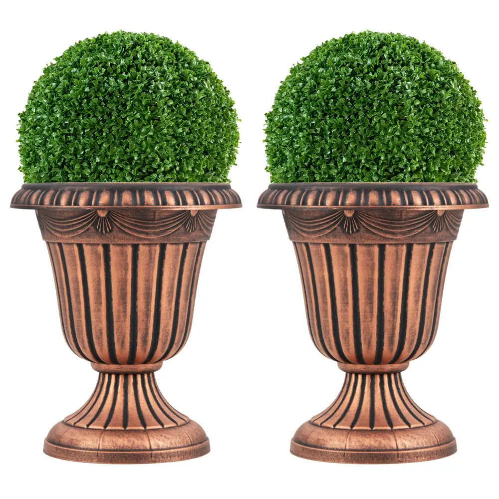 18 inch Tall Vintage Planters Set of 2 with Pedestal Base and Pre-marked Drain Hole-Bronze - Bronze - Raised Garden Beds