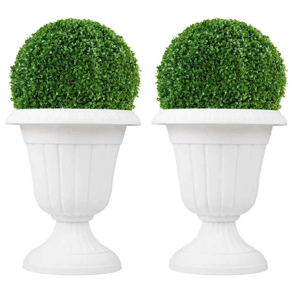 18 inch Tall Vintage Planters Set of 2 with Pedestal Base and Pre-marked Drain Hole-White - White - Raised Garden Beds