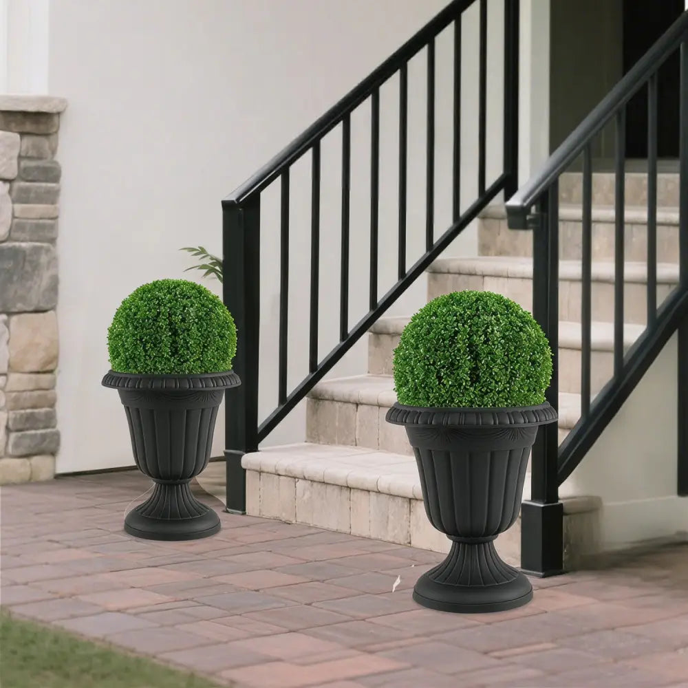18 inch Tall Vintage Planters Set of 2 with Pedestal Base and Pre-marked Drain Hole-Black - Black - Raised Garden Beds