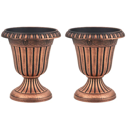 18 inch Tall Vintage Planters Set of 2 with Pedestal Base and Pre-marked Drain Hole-Bronze - Bronze - Raised Garden Beds