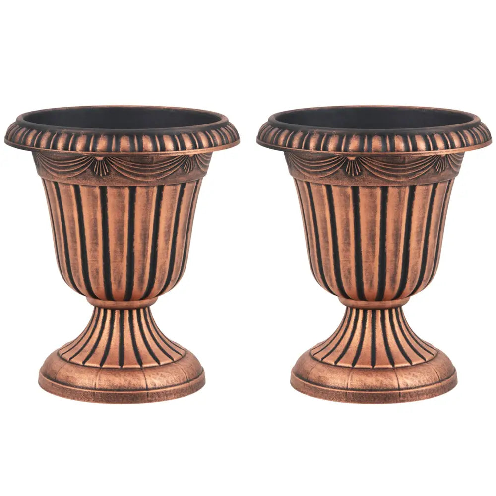 18 inch Tall Vintage Planters Set of 2 with Pedestal Base and Pre-marked Drain Hole-Bronze - Bronze - Raised Garden Beds