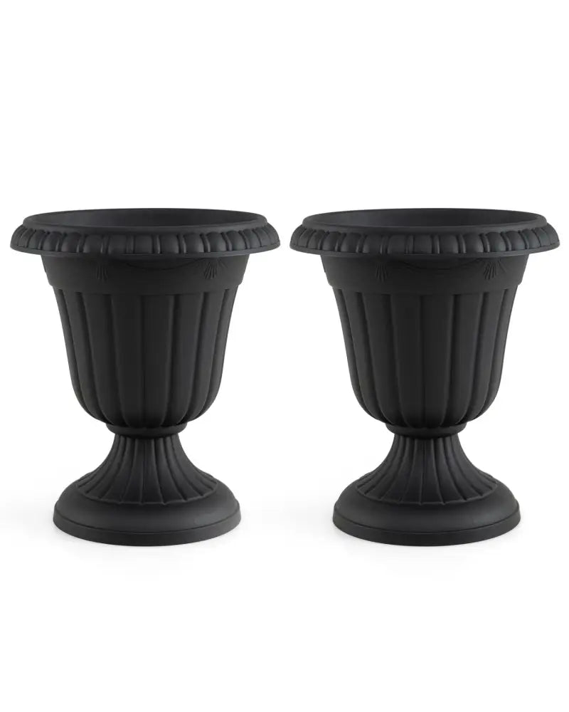 18 inch Tall Vintage Planters Set of 2 with Pedestal Base and Pre-marked Drain Hole-Black - Black - Raised Garden Beds