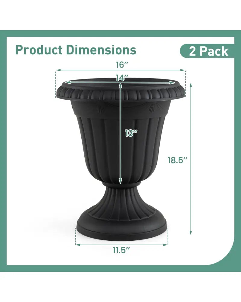 18 inch Tall Vintage Planters Set of 2 with Pedestal Base and Pre-marked Drain Hole-Black - Black - Raised Garden Beds