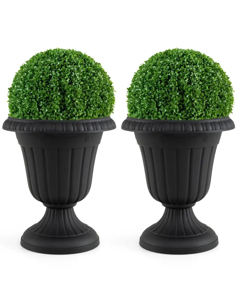 18 inch Tall Vintage Planters Set of 2 with Pedestal Base and Pre-marked Drain Hole-Black - Black - Raised Garden Beds
