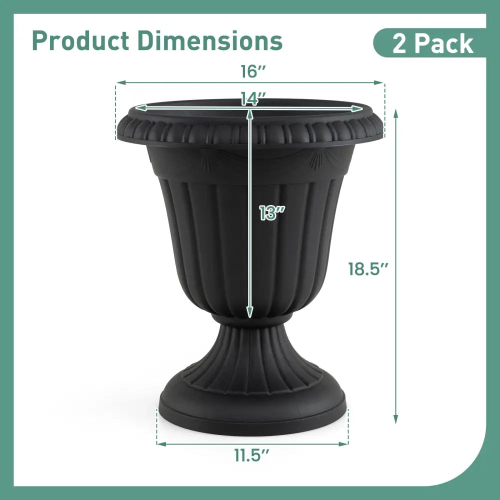 18 inch Tall Vintage Planters Set of 2 with Pedestal Base and Pre-marked Drain Hole-Black - Black - Raised Garden Beds