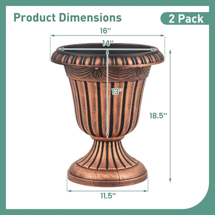 18 inch Tall Vintage Planters Set of 2 with Pedestal Base and Pre-marked Drain Hole-Bronze - Bronze - Raised Garden Beds