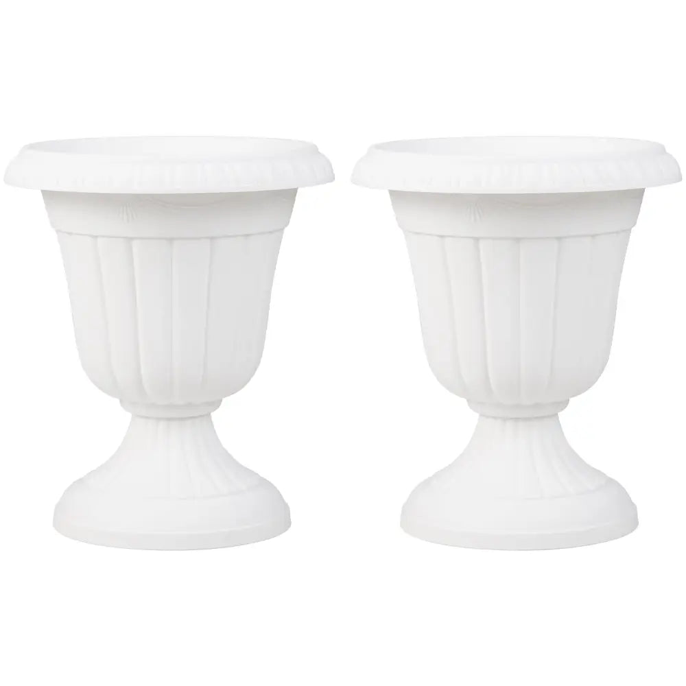 18 inch Tall Vintage Planters Set of 2 with Pedestal Base and Pre-marked Drain Hole-White - White - Raised Garden Beds