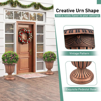 18 inch Tall Vintage Planters Set of 2 with Pedestal Base and Pre-marked Drain Hole-Bronze - Bronze - Raised Garden Beds