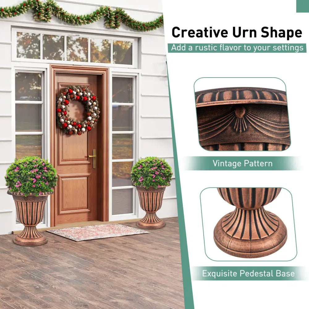 18 inch Tall Vintage Planters Set of 2 with Pedestal Base and Pre-marked Drain Hole-Bronze - Bronze - Raised Garden Beds