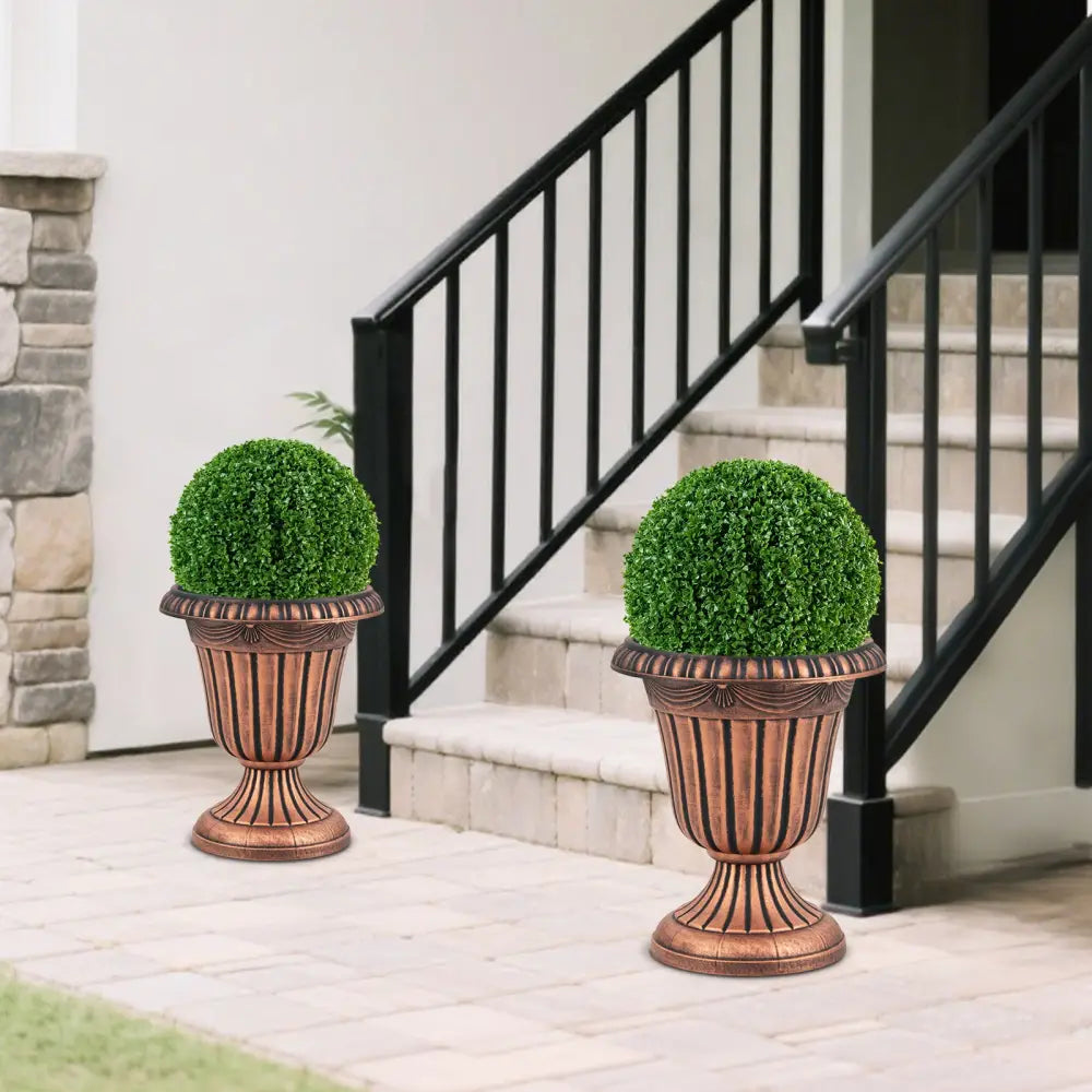 18 inch Tall Vintage Planters Set of 2 with Pedestal Base and Pre-marked Drain Hole-Bronze - Bronze - Raised Garden Beds