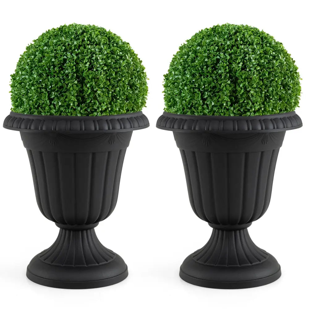 18 inch Tall Vintage Planters Set of 2 with Pedestal Base and Pre-marked Drain Hole-Black - Black - Raised Garden Beds