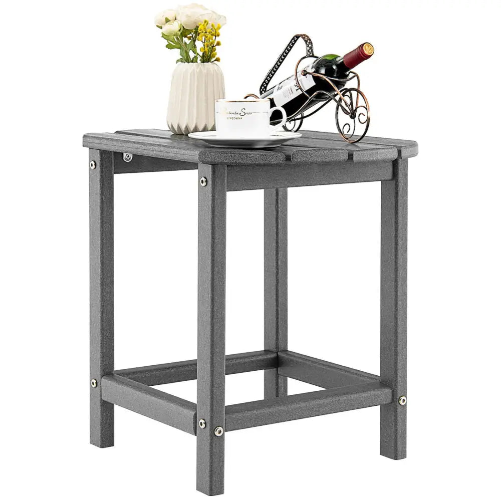18 Inch Weather Resistant Side Table for Garden Yard Patio-Gray - Gray - Patio Coffee Tables